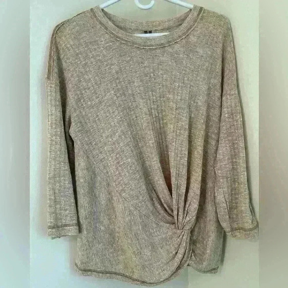 Anthropologie Front Knot Shirt Size Med Oatmeal Color - Picture 2 of 8